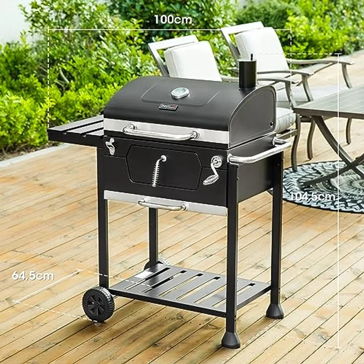 Royal Gourmet Holzkohlegrill Barbecue Grillwagen Smoker Grill Campinggrill Holzkohle Outdoor Kohlegrill Gartengrill Grillfläche 59 x 42 cm Schwarz – Bild 3