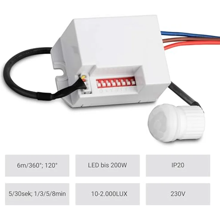 SEBSON Bewegungsmelder Mini Bewegungsmelder Unterputz programmierbar Infrarot LED geeignet – Bild 2