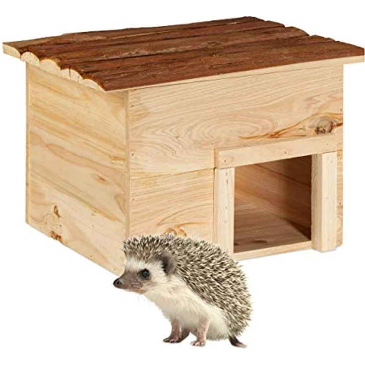 Relaxdays Igelhaus für den Garten, Winterquartier und Unterschlupf, Igelhotel Tannenholz, HBT: 22,5 x 32 x 27 cm, natur – Bild 1