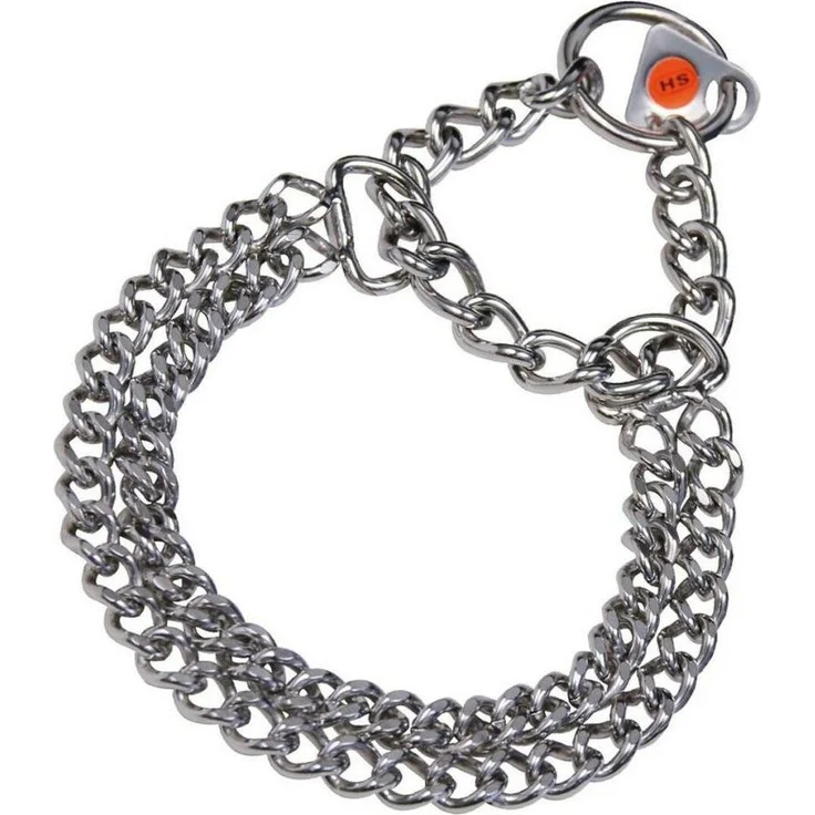 Hs Sprenger Hundehalsband Silberfarben, 2 mm Double Verbindungen, 40 cm, Halsband + Leine – Bild 1