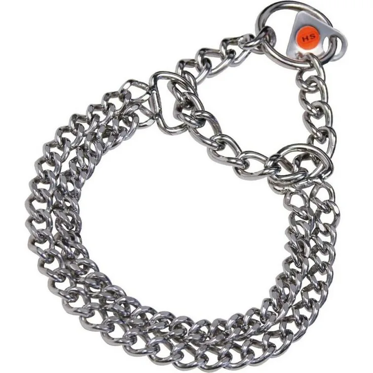 Hs Sprenger Hundehalsband Silberfarben, 2 mm Double Verbindungen, 40 cm, Halsband + Leine