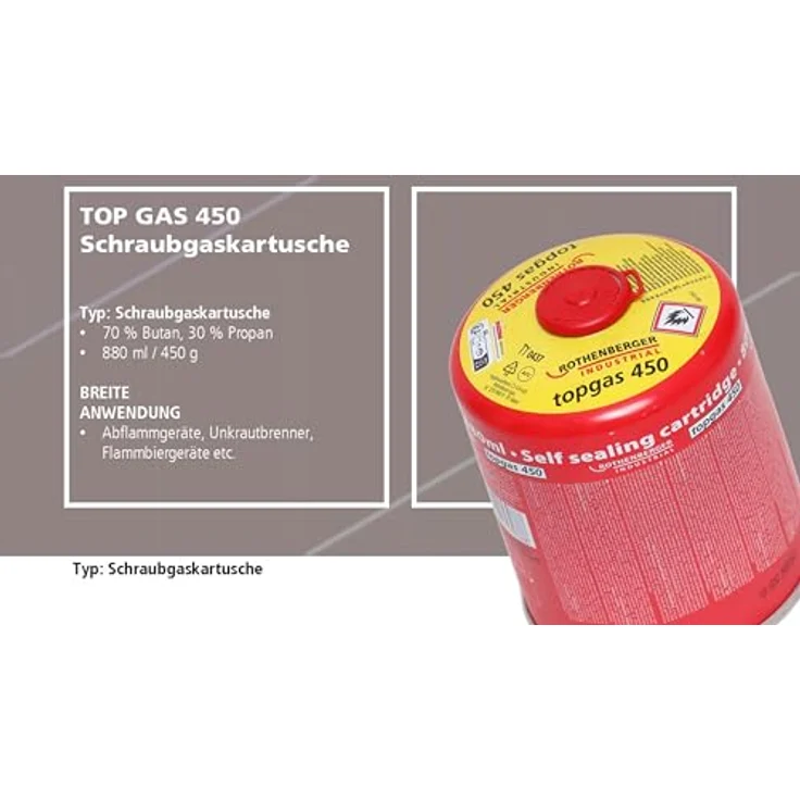 ROTHENBERGER Industrial Top Gas Schraub - Gaskartusche 450g, 740 ml, Vorteilsdose für lange Einsatzdauer, Anschluss 7/16" EU, 20% Propan / 80% Butan – Bild 3