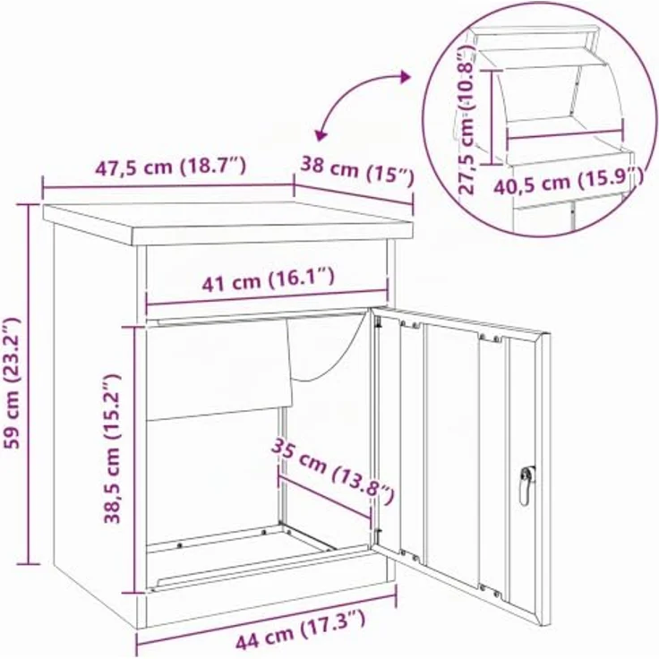vidaXL Briefkasten Paketdrop-Box, rostig, 47,5 x 38 x 59 cm, wetterfest aus Stahl, abschließbar, moderne Außenlagerung – Bild 3