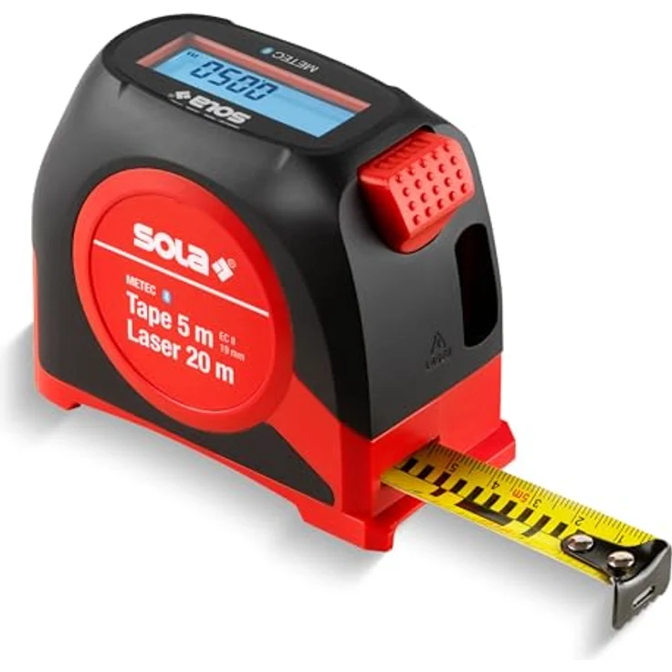 SOLA METEC 2 in 1, Digitales Maßband (5m) und Entfernungsmesser (20m) mit LCD-Anzeige, 7 Messfunktionen, Bluetooth Übertragung zur SOLA Measures App, gelb – Bild 1