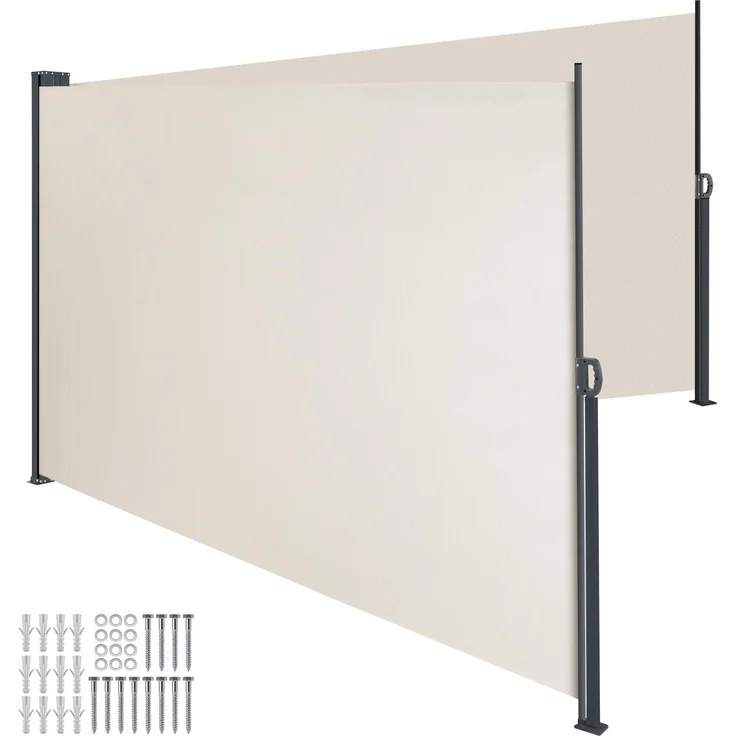 tectake® Doppel-Seitenmarkise 180 x 600 cm, ausziehbar mit Aufrollmechanismus aus robustem, wasserabweisendem Polyester