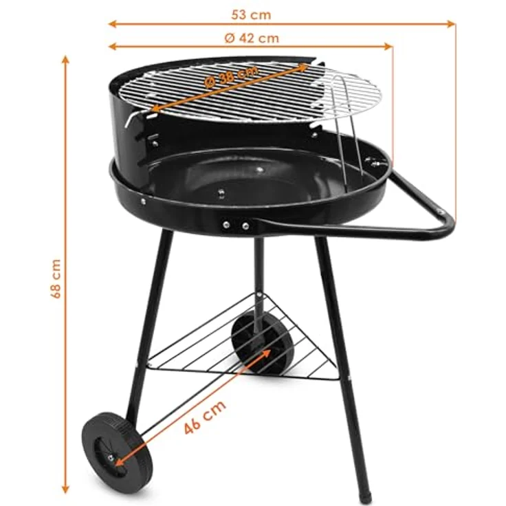 Spetebo BBQ Grillwagen, mobiler Holzkohle Standgrill mit verstellbarem Edelstahl-Rost, 68 x 42 cm, schwarz/silber, mit Rädern und Windschutz für Camping und Garten – Bild 2