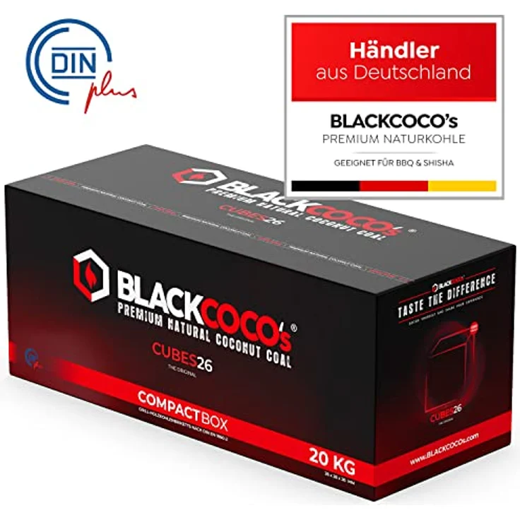 BLACKCOCO’s - 20 KG Premium Shisha Kohle Naturkohle Kokosnuss und BBQ - Hochwertige Kokos Coal Briketts für Wasserpfeife & Grill - Shisha Würfel Kohlen & Grillkohle mit Langer Brenndauer – Bild 2
