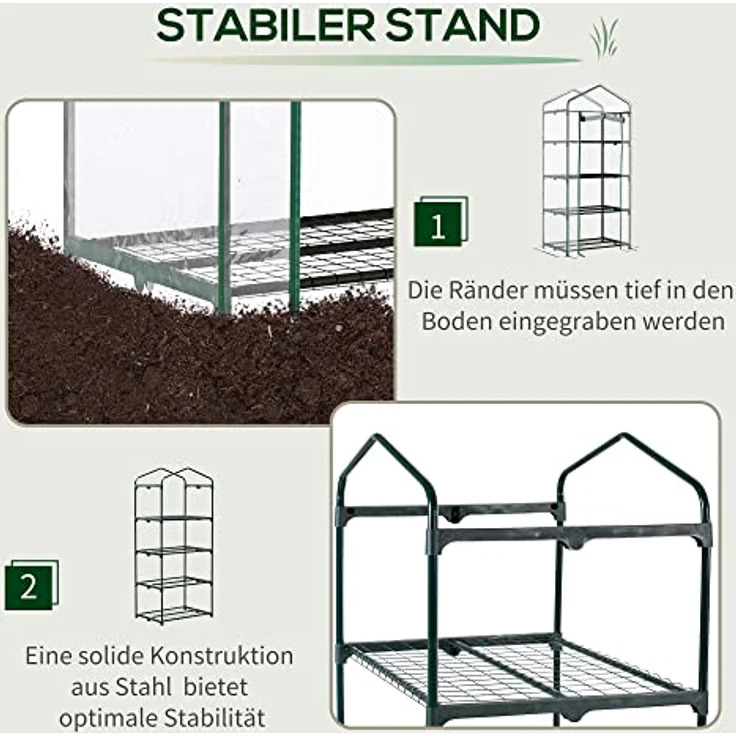 Outsunny Folien Gewächshaus Treibhaus Tomatenhaus Pflanzenhaus Frühbeet 4 Regalfächer Grün 70 x 50 x 160 cm – Bild 4
