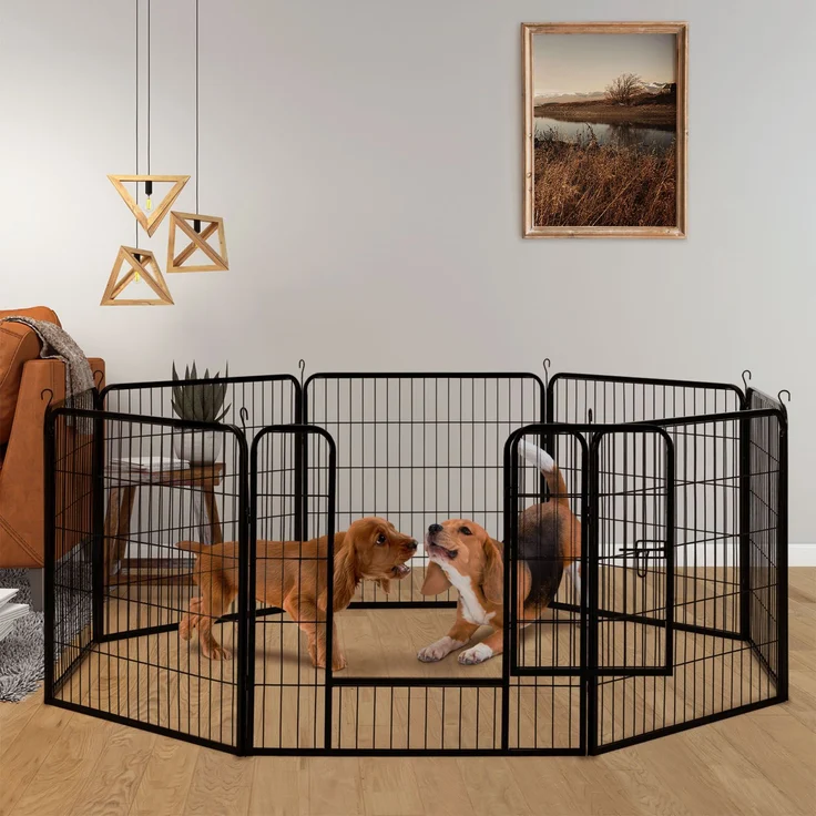 Juskys Welpenauslauf Plus 160 x 160 x 80 cm – Welpenlaufstall 8-teilig aus Metall – Freigehege mit Tür – Welpengitter für Hunde, Hasen & Kleintiere - Preisvergleich – Bild 2