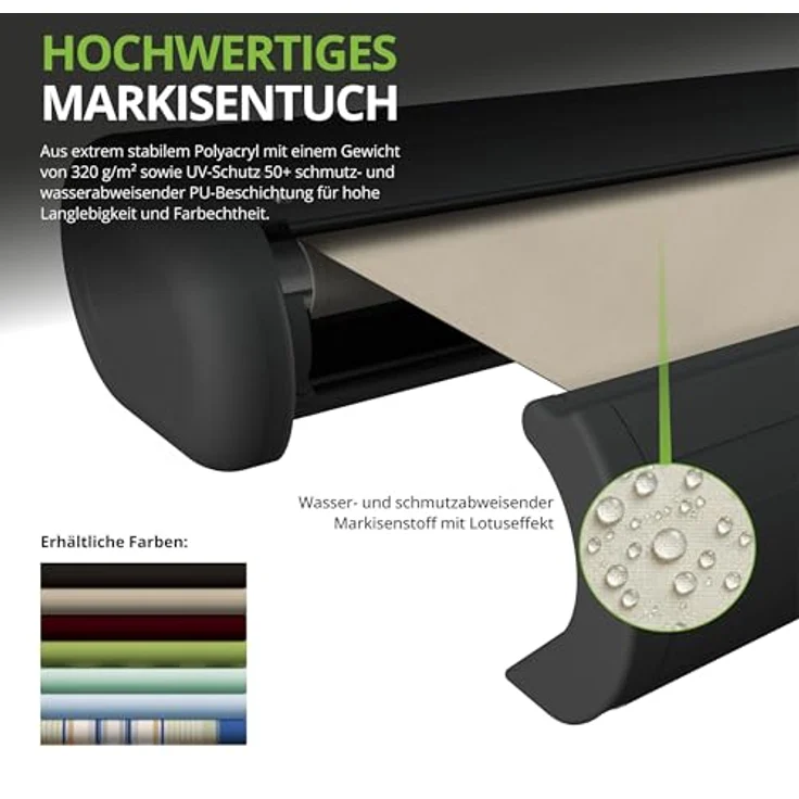 Eclipse Kassettenmarkise 3x2,5 elektrische Vollkassettenmarkise, Polyacryltuch, UV-Schutz 50+, Wassersäule 300, Windstärke 5, Anthrazit – Bild 8