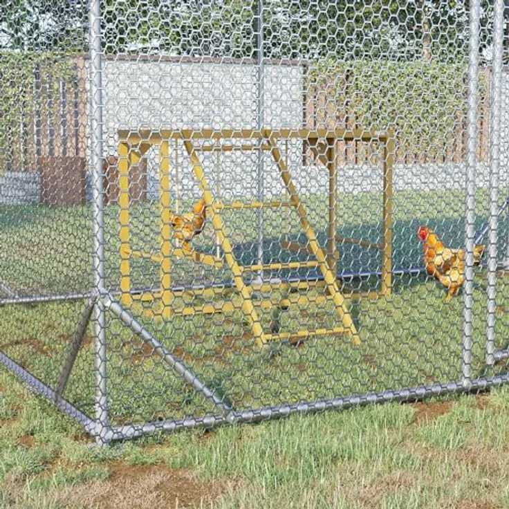 PawHut Hühnerstall Spielplatz mit Schaukeln und Leiter, Naturholz, für 3-4 Hühner, 100x110x70 cm, gelb – Bild 2