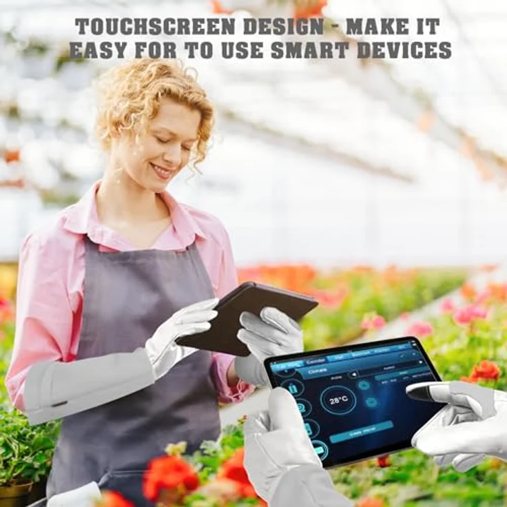 SLARMOR Gartenhandschuhe aus Leder, Dornensicher mit Unterarmschutz, Touchscreen-fähig, lange Rindsleder Arbeitshandschuhe für Garten und Haushaltsaufgaben – Bild 4