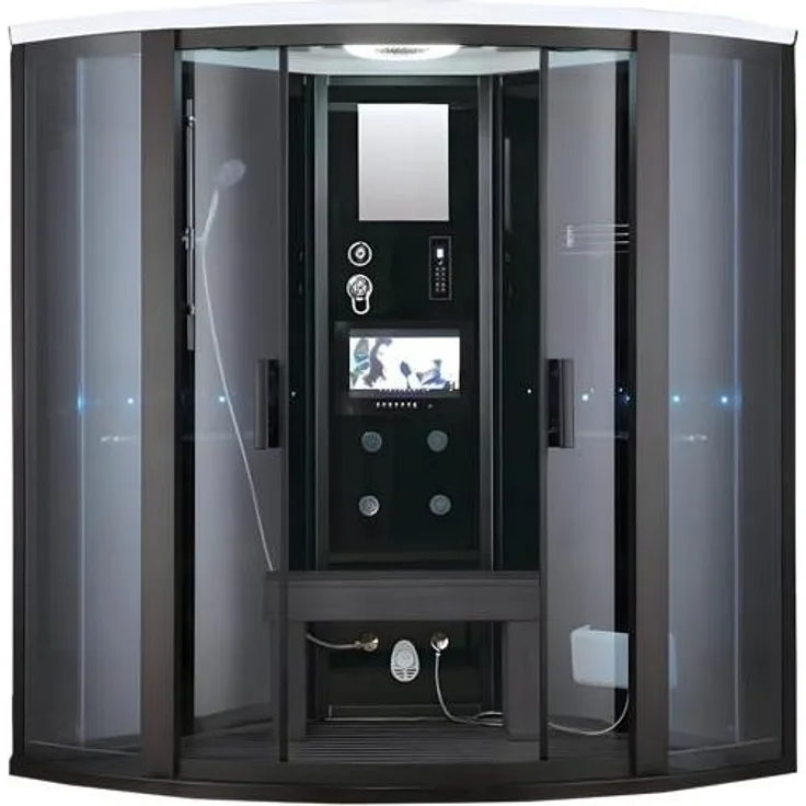 Xl Moebel Massageduschkabine Luxus, Multifunktionsdusche 150x150 cm, Viertelkreis, Schwarz, integrierte Massagedüsen, LED-Beleuchtung