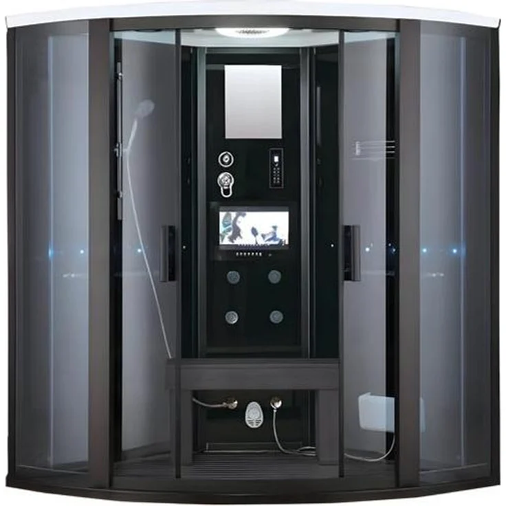 Xl Moebel Massageduschkabine Luxus, Multifunktionsdusche 150x150 cm, Viertelkreis, Schwarz, integrierte Massagedüsen, LED-Beleuchtung