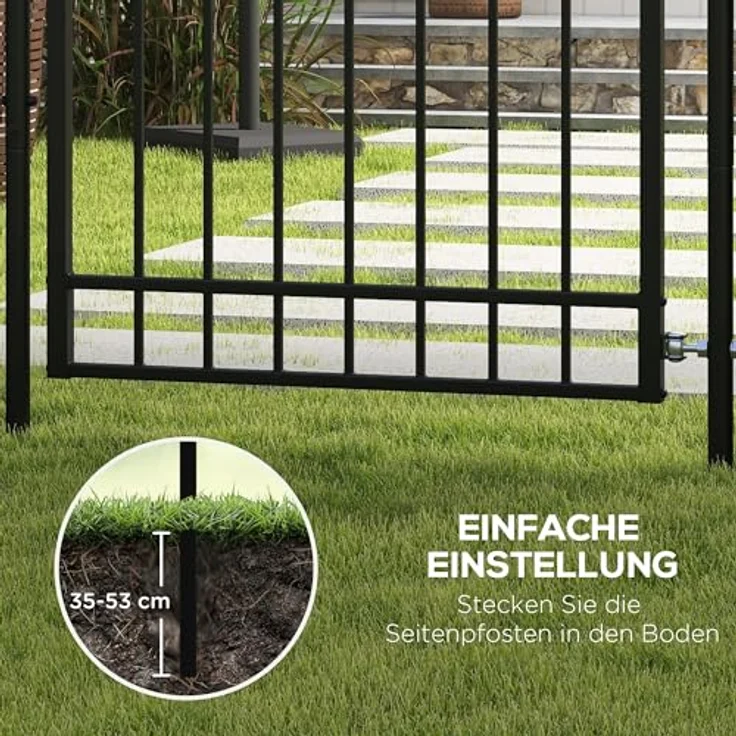 Outsunny Gartentor Gartentür mit Schloss, Türklinke, Schlüssel, für Garten, 107 x 204 cm, Schwarz – Bild 4