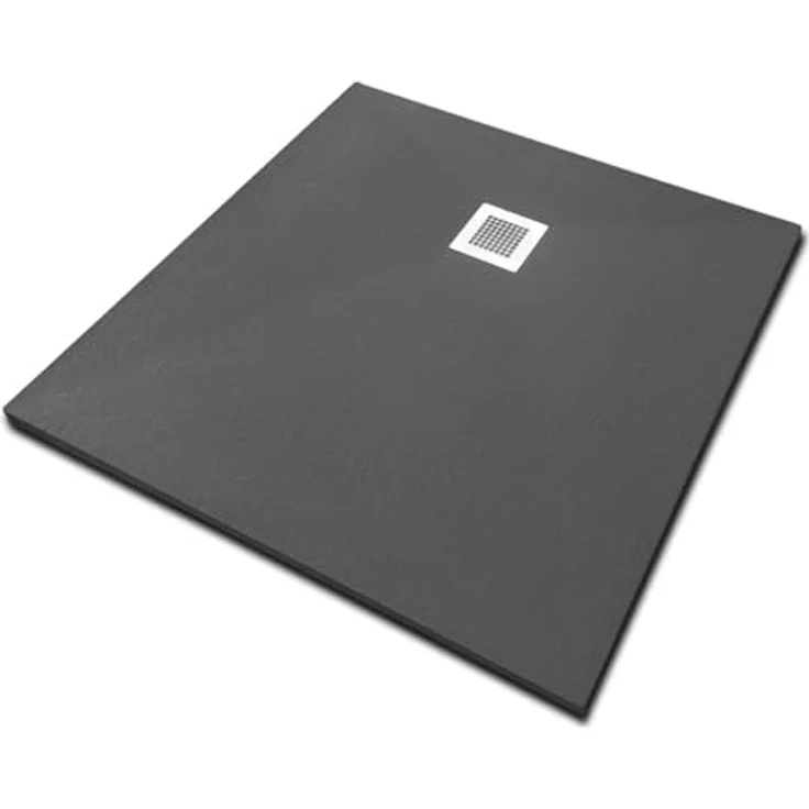 VERONI Duschwanne Kompositstein, flach mit Schiefer-Muster, 100 x 100 x 3 cm, schwarz, rutschhemmend und antibakteriell – Bild 1