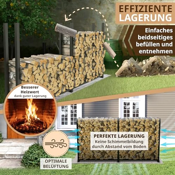 LAWA Living and Lifestyle Kaminholzregal Metall, verzinkt, 223x25x115 cm, tragfähig bis 800 kg, für 25–55 cm Holzscheite, ideal für Terrasse und Garten – Bild 5