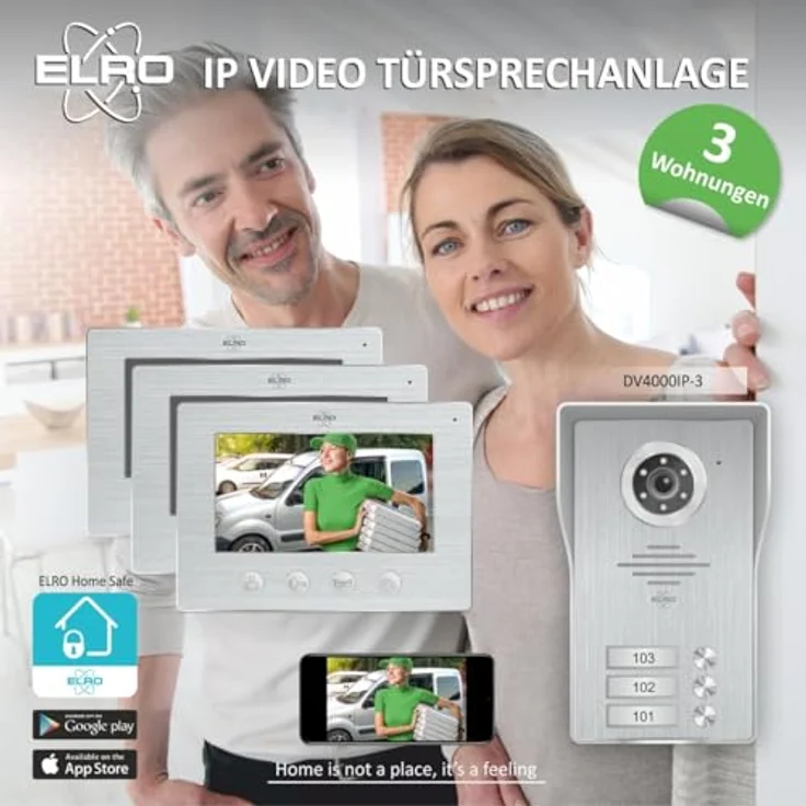 Elro IP 3 Familienhaus Video-Türsprechanlage, 6-tlg. mit Full HD Nachtsichtkamera, WLAN, Gegensprechanlage, vandalismusgeschützt, inklusive 3 Farbmonitoren – Bild 3