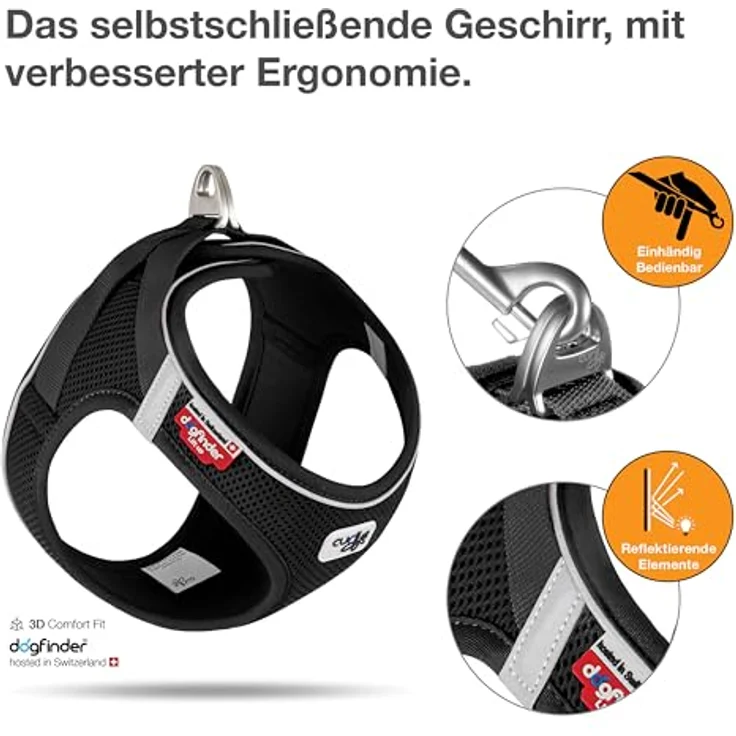 Curli Magnetic Vest Harness V2, Hundegeschirr mit optimiertem 3D Comfort Fit, magnetischen D-Ringen, reflektierendem Saum, schwarz, Größe XS – Bild 2