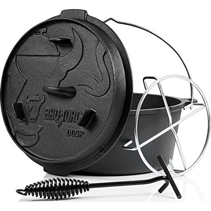 BBQ-Toro Dutch Oven Premium Serie | 9,0 Liter (DO9P), Topf ohne Füße | bereits eingebrannt - preseasoned | Verschiedene Größen | Gusseisen Kochtopf | Bräter mit Deckelheber – Bild 1