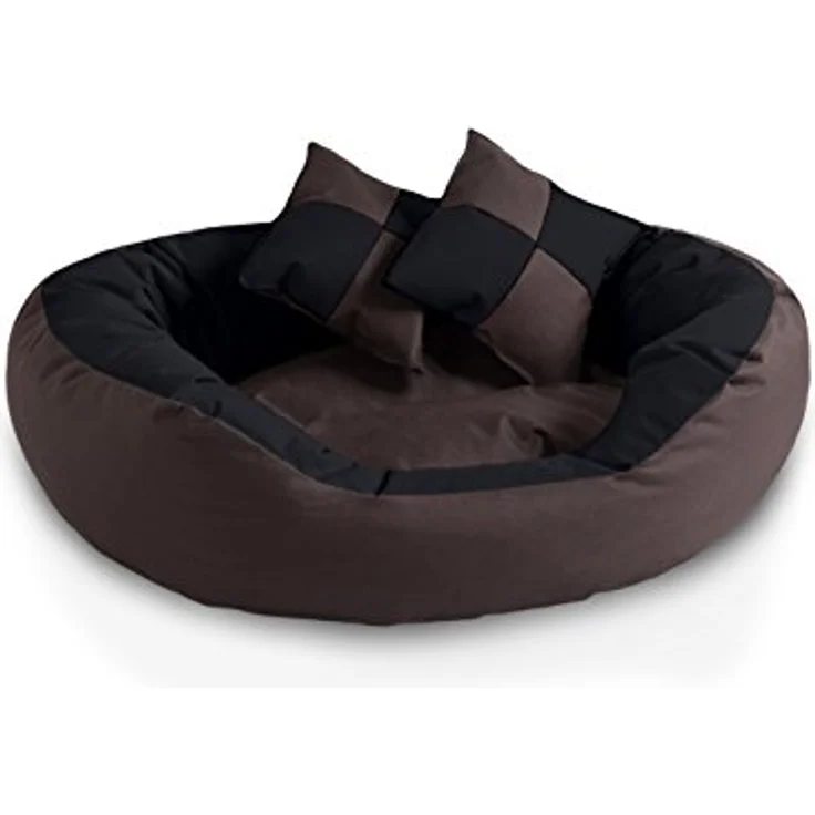 BedDog® 4in1 Hundebett SABA, Wende-Hunde-Kissen oval-rund, großes Hundekörbchen, abwischbares Hundebett mit Rand, für drinnen, draußen, L, Mocca, schwarz-braun – Bild 1