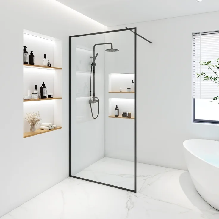 Home Deluxe Duschabtrennung BAKI - 140 cm, Schwarzer Rahmen, 10 mm ESG-Sicherheitsglas, Walk in Dusche