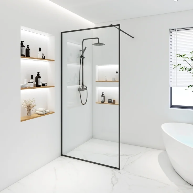 Home Deluxe Duschabtrennung BAKI - 140 cm, Schwarzer Rahmen, 10 mm ESG-Sicherheitsglas, Walk in Dusche