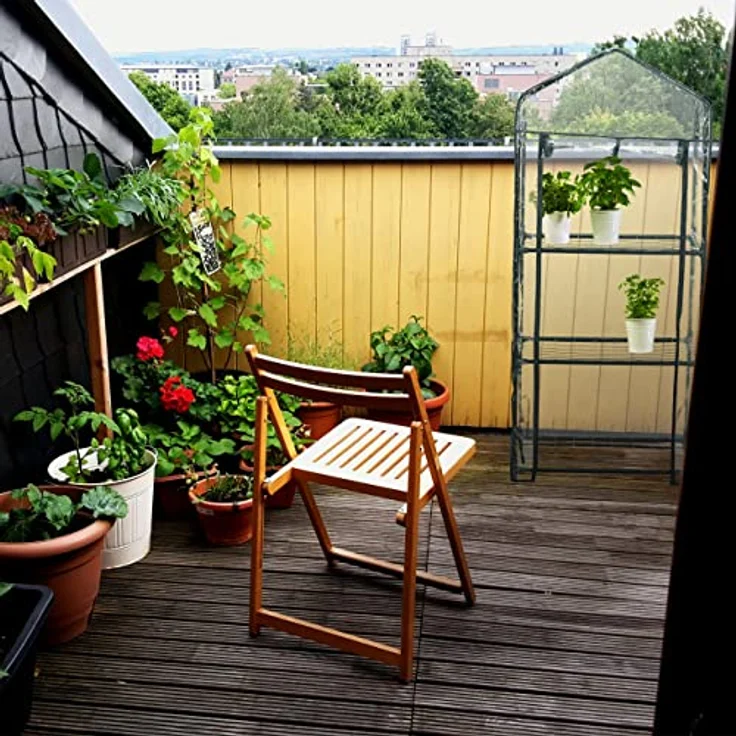 Relaxdays Gewächshaus Balkon, PVC-Folie, Stahl, HxBxT: 126 x 59 x 37 cm, Foliengewächshaus 3 Ebenen, schwarz/transparent – Bild 5