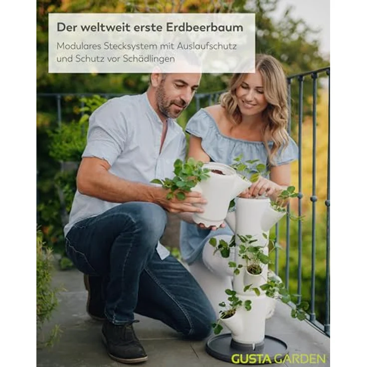 Gusta Garden Hochbeet, Sissi Strawberry (Starter, weiß) - Vertikales Pflanzgefäß mit integriertem Wasserleitsystem – Bild 2