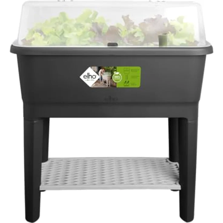 elho Noa Anzucht Tisch 80 - Hochbeete mit Abdeckung und Bewässerungssystem - Kräuterbeet aus 100% recyceltem Plastik - Ø 78.5 x H 34.2 cm - Schwarz/Living Schwarz – Bild 3