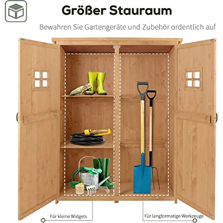 Outsunny Gartenschrank Holz Geräteschuppen Gerätehaus Geräteschrank Pultdach Garten Natur 127,5x50x164cm – Bild 4