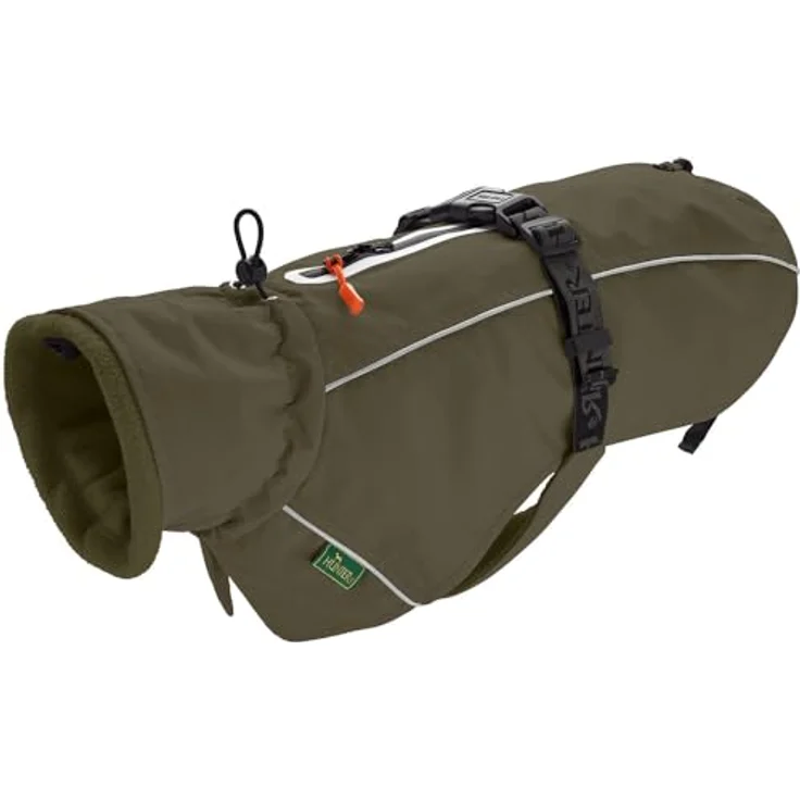 HUNTER Hundemantel Nordby Farbe Oliv, Größe 27,5 - Wasserabweisender Funktionsmantel mit verstellbarer Hals- und Bauchweite – Bild 1