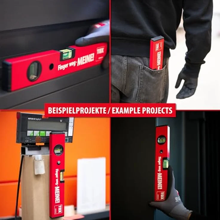 TOX Wasserwaage 30 cm, rot mit Aufdruck „Finger weg – MEINE“, aus Aluminium mit Pulverbeschichtung und stoßfesten Gummikappen, 1 Stück – Bild 5