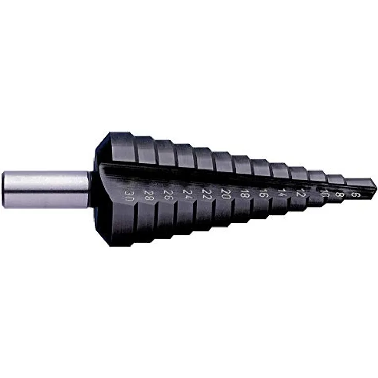 Exact 50067 HSS Stufenbohrer 4-20mm mit TiAIN-Beschichtung, Gesamtlänge 67mm, 3-Flächenschaft