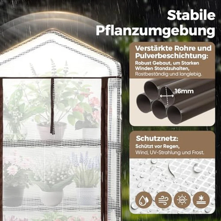 Foliengewächshaus mit 4 Ablagen - Frühbeet, Tomatenhaus, Treibhaus - weiß mit grün – Bild 3
