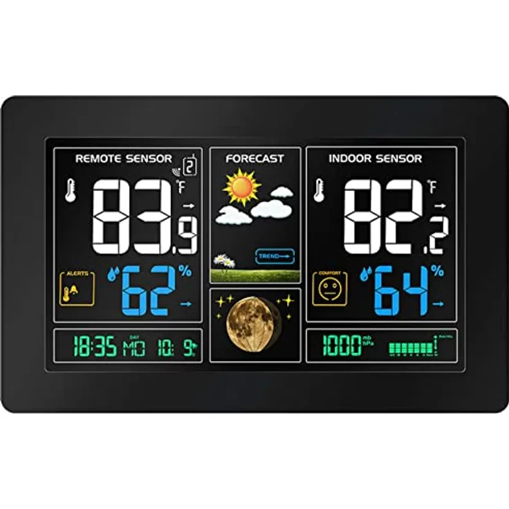 Echos Eco-450, Funkwetterstation mit LCD Farbdisplay, Wettervorhersage, Außensensor, schwarz