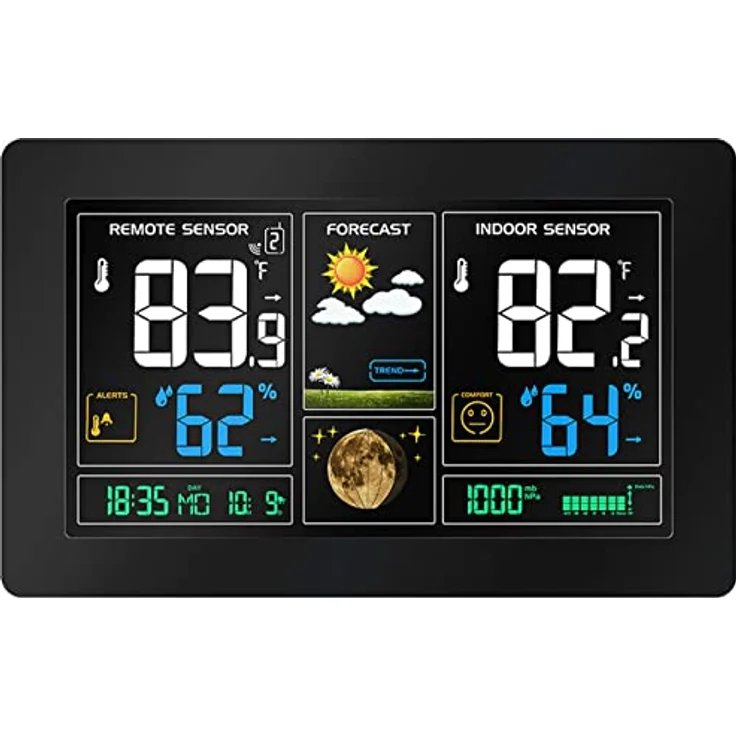 Echos Eco-450, Funkwetterstation mit LCD Farbdisplay, Wettervorhersage, Außensensor, schwarz – Bild 1