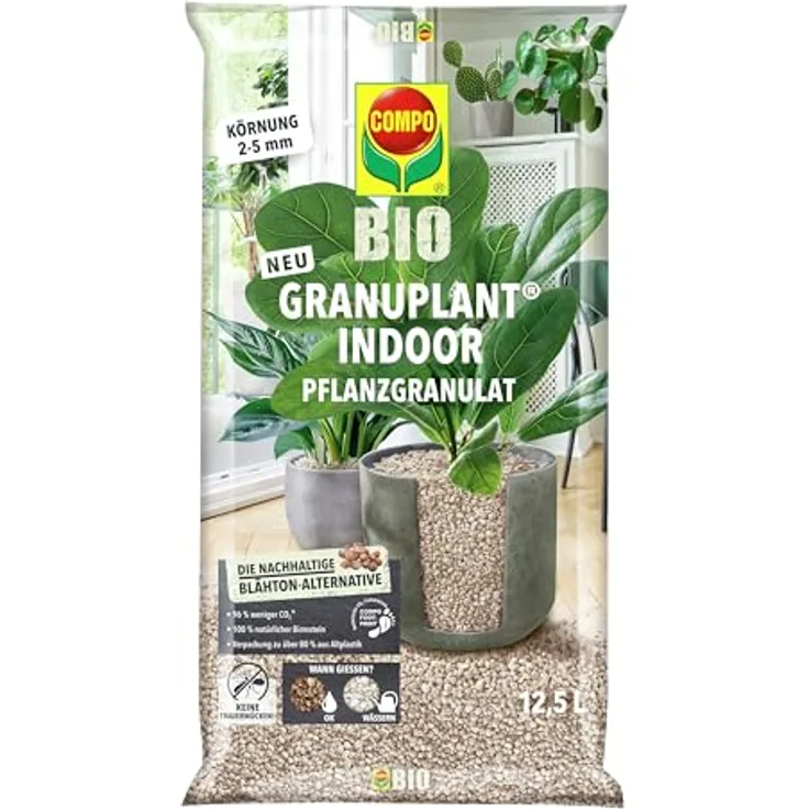 COMPO Bio GRANUPLANT Indoor Pflanzengranulat - 100% natürliches Bimsgranulat, Körnung 2-5 mm, 12,5 L