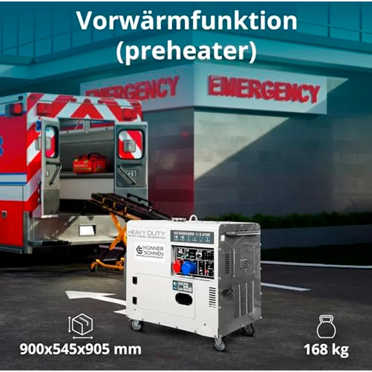 Könner & Söhnen KS 9200HDES-1/3 ATSR Diesel Stromgenerator, Notstromerzeuger mit 7,5 kW Leistung, 20 L Tankinhalt, lärmabschirmendes Gehäuse – Bild 6