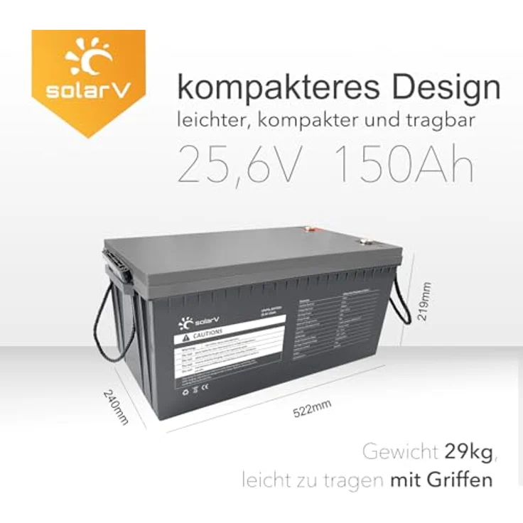 EnjoySolar SolarV ® Lithium Batterie LiFePO4, 25,6V 150Ah mit integriertem BMS und Bluetooth, wartungsfreier Betrieb – Bild 2