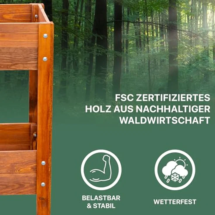 ITA Hochbeet mit Frühbeetaufsatz 80x37x78 cm - Pflanzkasten mit Deckel, 2 Ebenen, aus FSC Holz - Braun – Bild 4