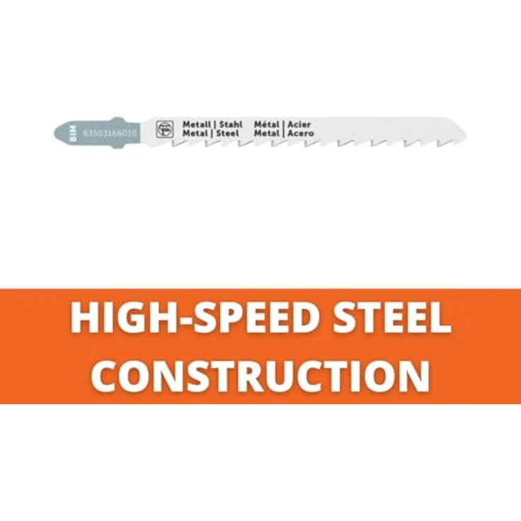 FEIN Stichsägeblatt F-IRON Jig 26 AS für Metall BIM 75 T1.2 MS SC, BiMetall, 8mm, 100mm, TPI 21, 5 Stk, gerade Schnitte, hohe Lebensdauer, blau – Bild 6