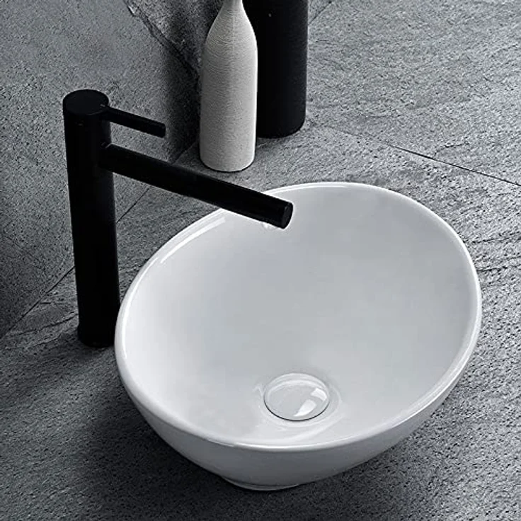 Rea Waschbecken Mini Oval, Aufsatzwaschbecken aus Keramik, 27x34 cm, Weiß – Bild 3