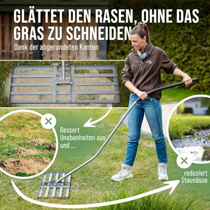 GREEN Spark Rasenrakel Ergonomisch 80x30cm mit Klicksystem für perfekte Rasenflächen, robust und rostfrei, inkl. ErgoGrip-Stiel – Bild 4
