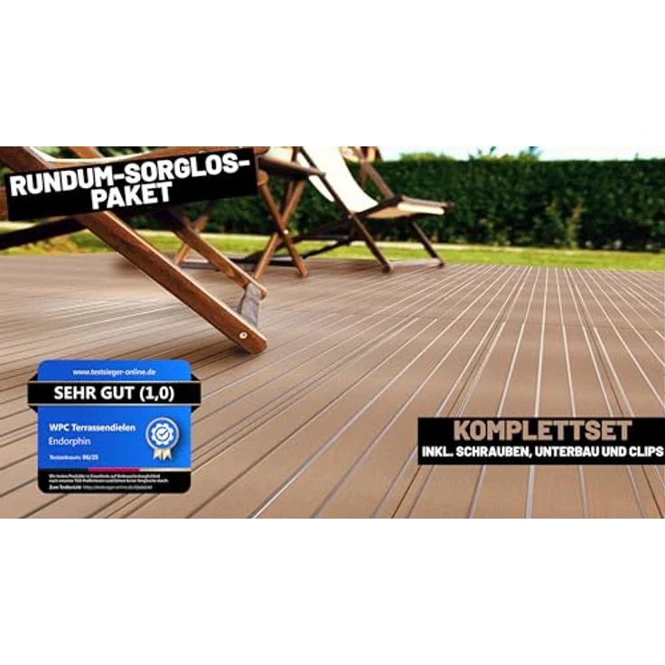 Endorphin Terrassendielen ® WPC Komplettset 30m², braune witterungsbeständige Dielen mit rutschfester Oberfläche und pflegeleichtem Klicksystem – Bild 6