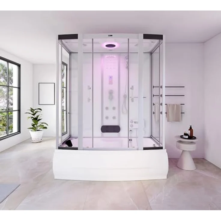 Home Deluxe Dampfdusche DIAMOND BIG Weiß - inkl. Radio, Regendusche und komplettem Zubehör - 190 x 100 x 220 cm, Dampfsauna, Badewanne, Whirlpool – Bild 3