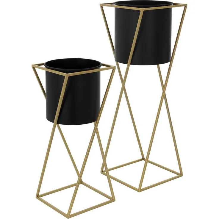 ML-DESIGN Blumenständer Pflanzenständer Set aus Metall Schwarz/Gold, Wetterfest und robust, 2er Pack