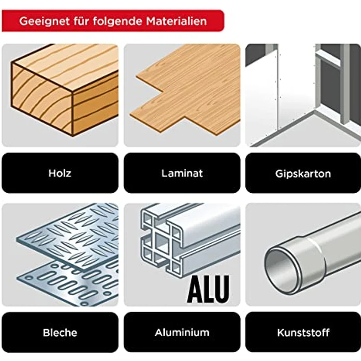 kwb 599290 Lochsägen 68-mm, 6-teiliges Set, Grundaustattung f. Elektriker inkl. Fliesenbohrer + Universal-Bohrer-Metallbohrer – Bild 6