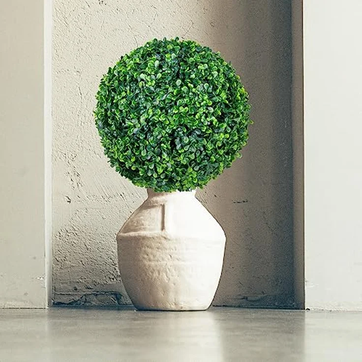 Decovego Deko Buchsbaum 28 cm Künstlich Buchsbaumkugel Kugel Kunstpflanze - Echte Optik, Hochwertiges Material, Für Innen- und Außenbereich geeignet – Bild 3
