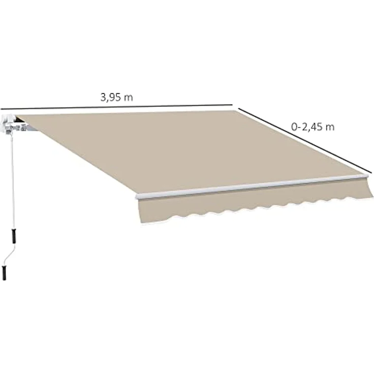 Outsunny manuelle Gelenkarmmarkise Markise 4m mit Handkurbel Balkonmarkise Sonnenschutz Wandmontage Balkon Alu Weiß+Beige 395 x 245 cm – Bild 3
